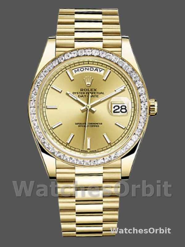 Rolex Day-Date 228398TBR Champagne Index Dial Diamond Bezel 40mm Mens Replica Watch