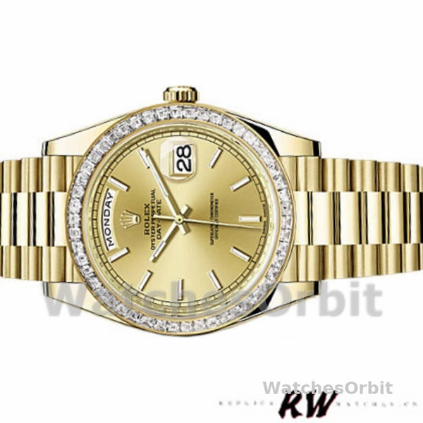 Rolex Day-Date 228398TBR Champagne Index Dial Diamond Bezel 40mm Mens Replica Watch