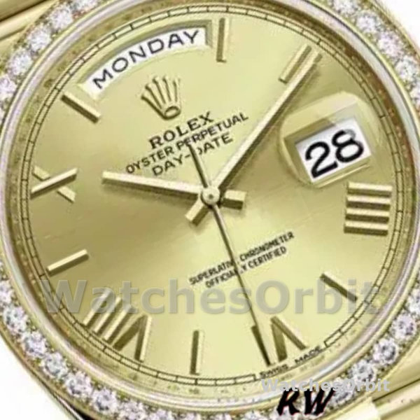 Rolex Day-Date 228398TBR Champagne Roman Numeral Dial Diamond Bezel 40mm Mens Replica Watch