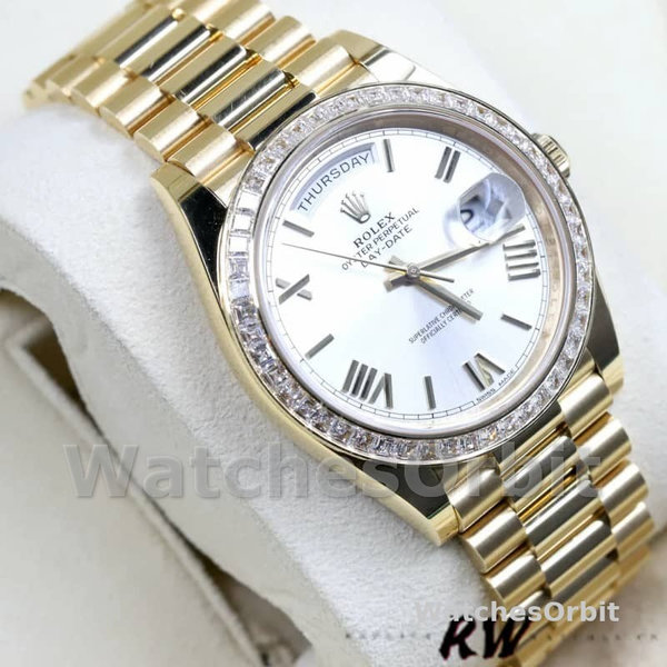 Rolex Day-Date 228398TBR Silver Roman Numeral Dial Diamond Bezel 40mm Mens Replica Watch