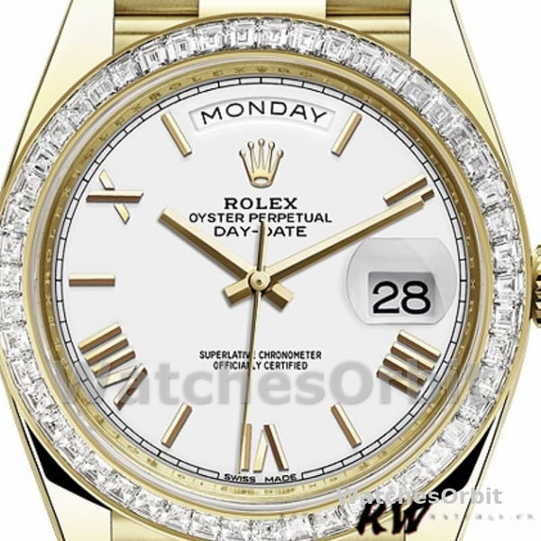 Rolex Day-Date 228398TBR White Roman Numeral Dial Diamond Bezel 40mm Mens Replica Watch