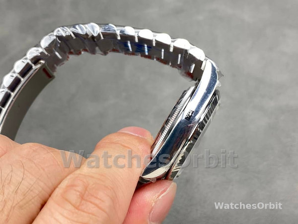 Rolex Day Date 36 36mm Bright Blue Diamond-Set Dial Fluted Bezel Presi m128236 0023