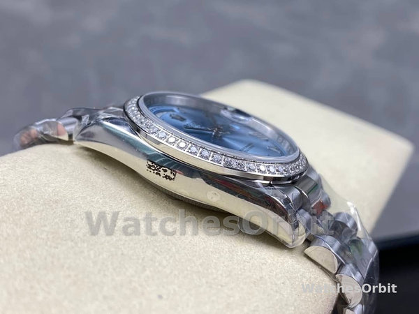 Rolex Day Date 36 Diamond Bezel Ice Blue Roman Dial m128396tbr 0019