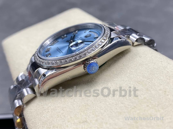 Rolex Day Date 36 Diamond Bezel Ice Blue Roman Dial m128396tbr 0019
