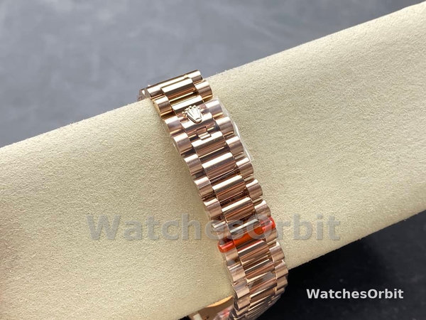 Rolex Day Date 36 Diamond Paved Dial Fluted Bezel 18K Everose gold 128235 0039 President Watch
