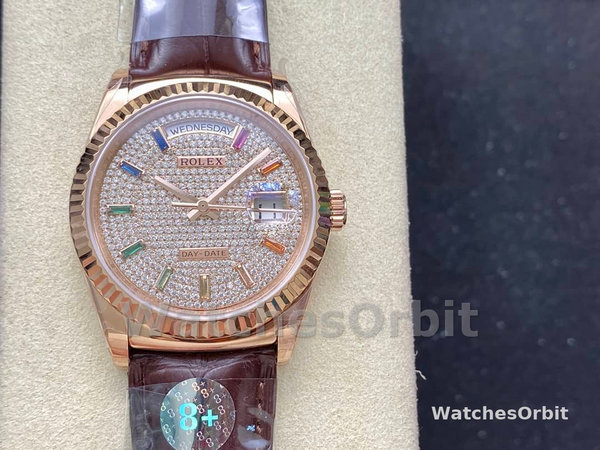 Rolex Day Date 36 Diamond Paved Dial Fluted Bezel 18K Everose gold 128235 0039 President Watch