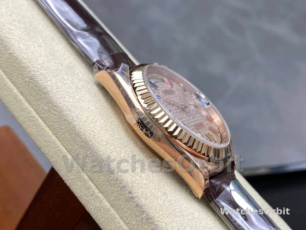Rolex Day Date 36 Diamond Paved Dial Fluted Bezel 18K Everose gold 128235 0039 President Watch