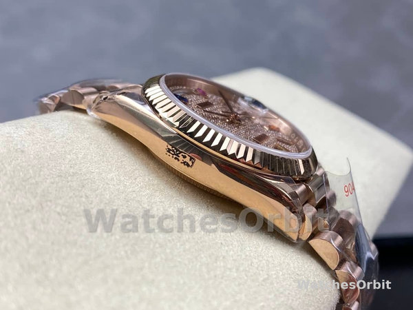 Rolex Day Date 36 Diamond Paved Dial Fluted Bezel 18K Everose gold 128235 0039 President Watch