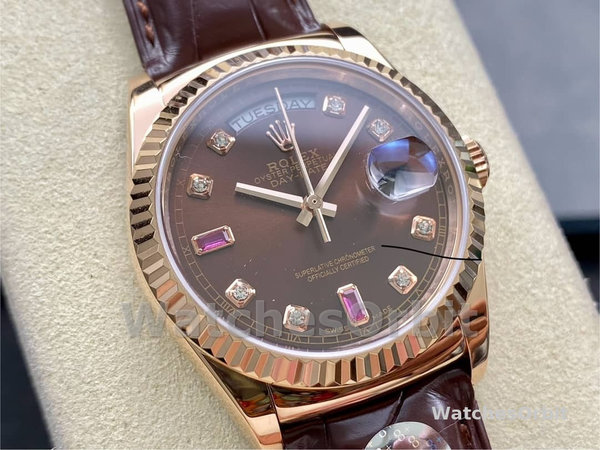 Rolex Day Date 36 Everose Diamond Chocolate 118135 0020 Watch
