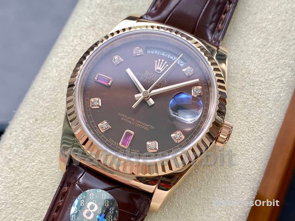 Rolex Day Date 36 Everose Diamond Chocolate 118135 0020 Watch