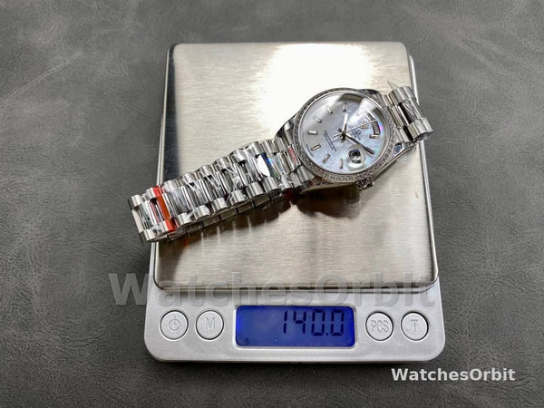 Rolex Day Date 36 MOP Dial Diamond Bezel Platinum m128396tbr 0022