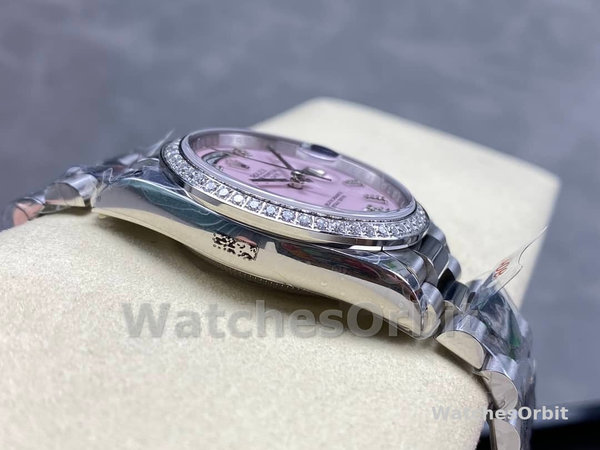 Rolex Day Date 36 Platinum Pink Opal Diamond-Set Roman Dial Diamond Bezel m128396tbr 0009