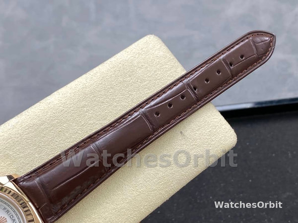 Rolex Day Date 36 White Dial 118135 0064 Brown Leather Watch