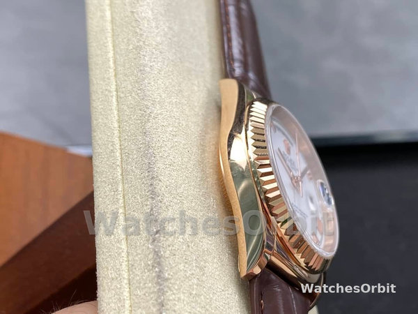 Rolex Day Date 36 White Dial 118135 0064 Brown Leather Watch