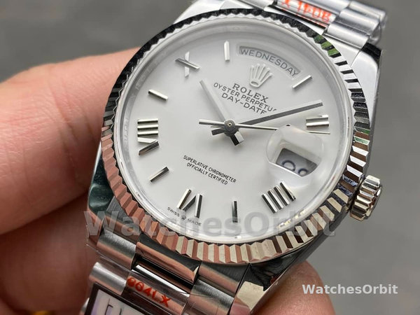 Rolex Day Date 36 White Dial Fluted Bezel White Gold m128239 0059 President Watch