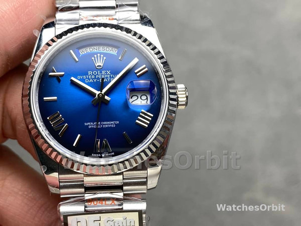 Rolex Day Date 36 White Gold Blue Ombre Dial M128236 0020
