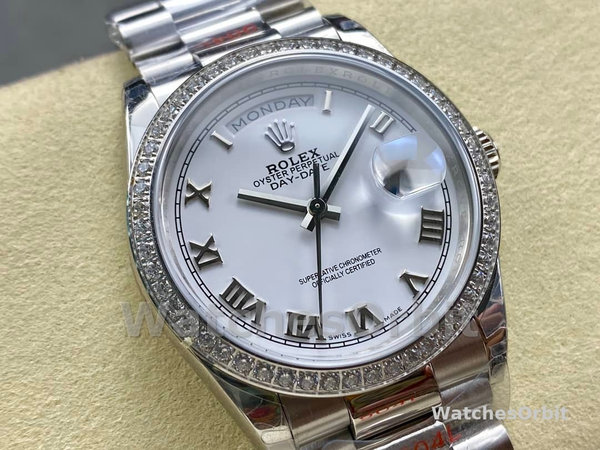 Rolex Day Date 36 White Gold Diamond Bezel White Dial m128399tbr 0019