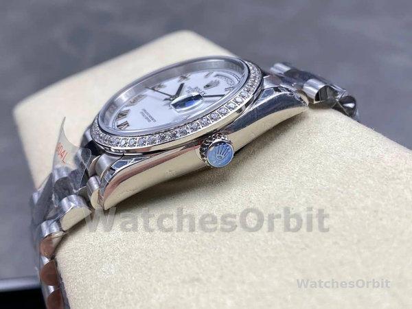 Rolex Day Date 36 White Gold Diamond Bezel White Dial m128399tbr 0019