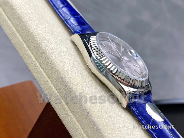 Rolex Day Date 36 White Gold Silver Dial 118139 0097 Blue Leather Strap