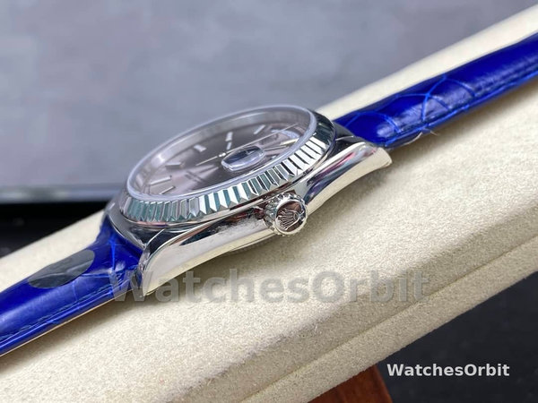 Rolex Day Date 36 White Gold Silver Dial 118139 0097 Blue Leather Strap