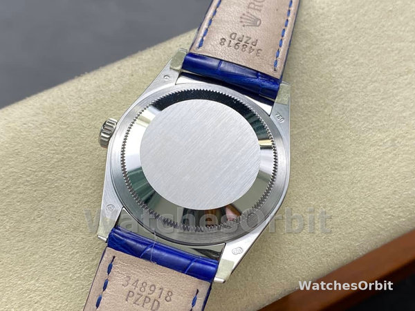 Rolex Day Date 36 White Gold Silver Dial 118139 0097 Blue Leather Strap