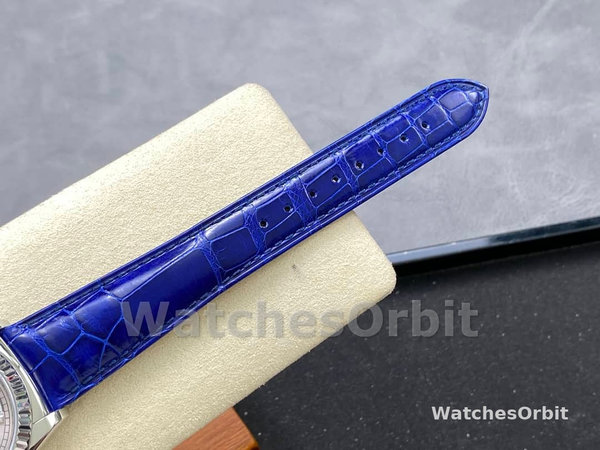 Rolex Day Date 36 White Gold Silver Dial 118139 0097 Blue Leather Strap