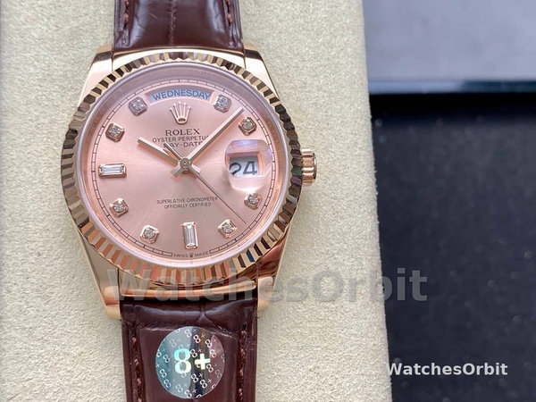 Rolex Day Date 36 Yellow Gold Case 118135 0101 Brown Leather Watch