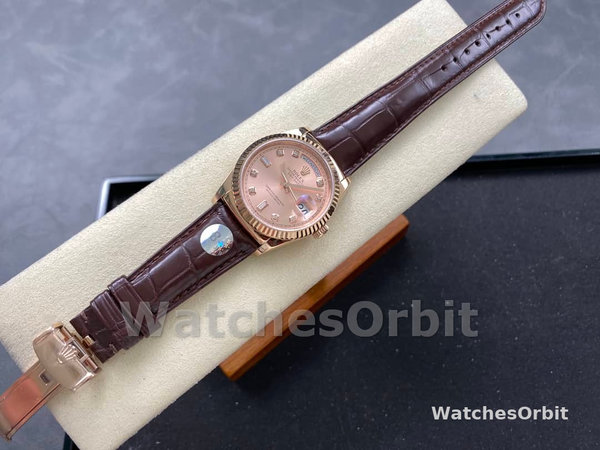 Rolex Day Date 36 Yellow Gold Case 118135 0101 Brown Leather Watch