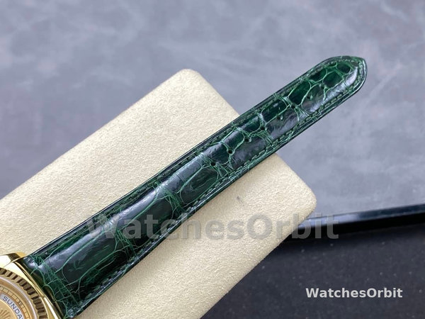 Rolex Day Date 36 Yellow Gold Champagne Dial 118138 0125 Green Strap