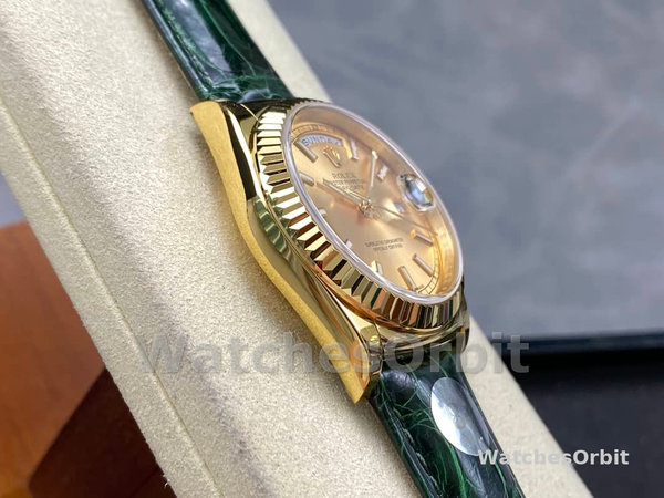 Rolex Day Date 36 Yellow Gold Champagne Dial 118138 0125 Green Strap