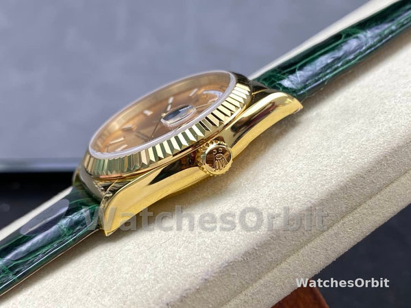 Rolex Day Date 36 Yellow Gold Champagne Dial 118138 0125 Green Strap