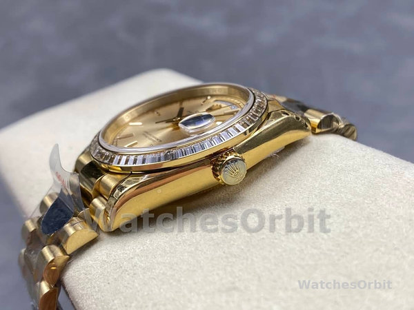 Rolex Day Date 36 Yellow Gold Champagne Dial Diamond Bezel m128348rbr 0026