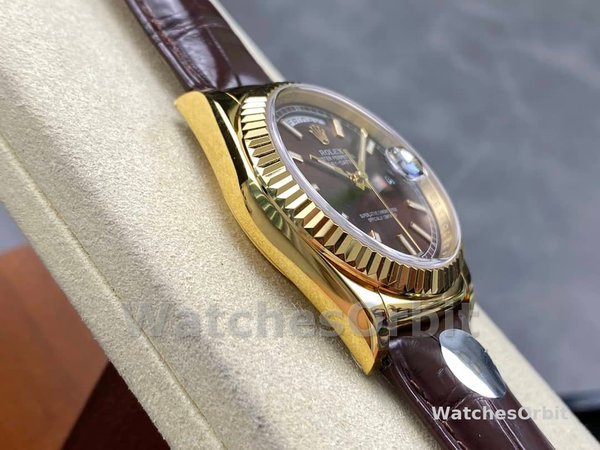 Rolex Day Date 36 Yellow Gold Chocolate Dial 118138 0005 Leather Watch