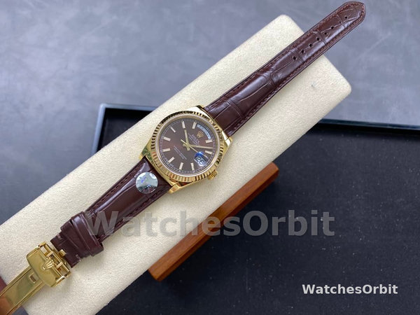 Rolex Day Date 36 Yellow Gold Chocolate Dial 118138 0005 Leather Watch