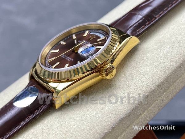 Rolex Day Date 36 Yellow Gold Chocolate Dial 118138 0005 Leather Watch