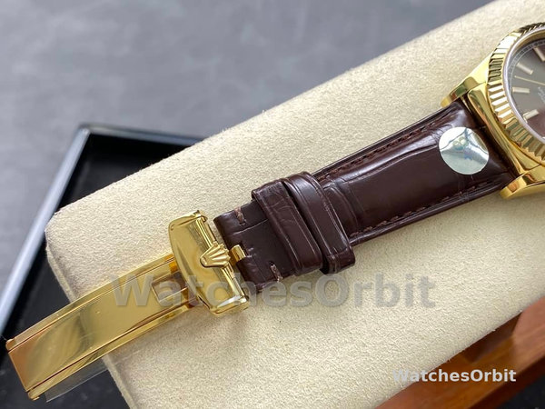 Rolex Day Date 36 Yellow Gold Chocolate Dial 118138 0005 Leather Watch