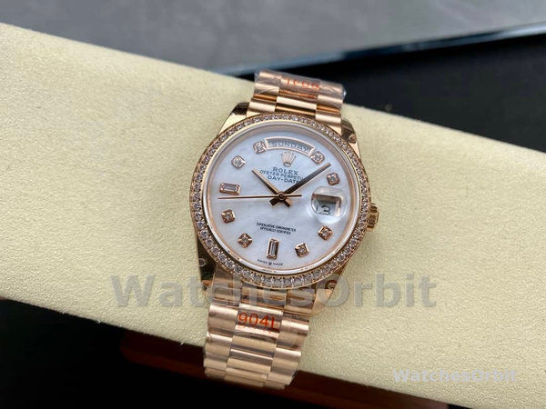 Rolex Day-Date 36MM 128345RBR 0028 Mother of Pearl White Dial Everose Gold Unisex Replica Watch