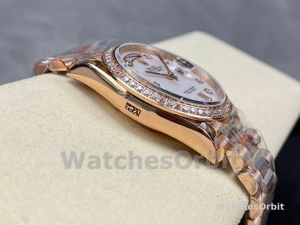 Rolex Day-Date 36MM 128345RBR 0028 Mother of Pearl White Dial Everose Gold Unisex Replica Watch