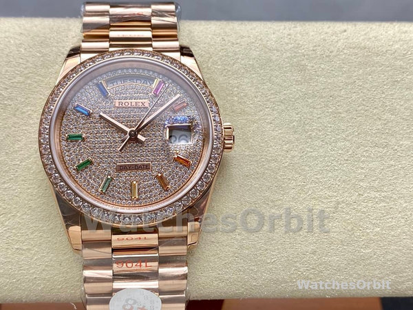 Rolex Day Date 36mm 128345RBR 0042 Diamond Paved Dial President Watch