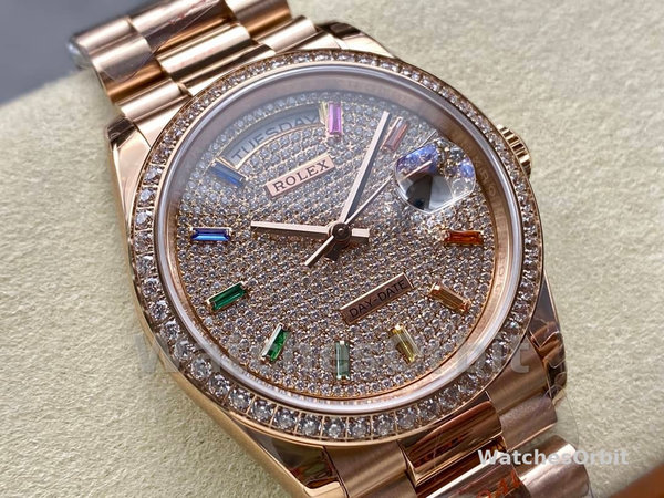 Rolex Day Date 36mm 128345RBR 0042 Diamond Paved Dial President Watch