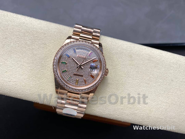 Rolex Day Date 36mm 128345RBR 0042 Diamond Paved Dial President Watch