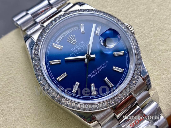 Rolex Day Date 36mm Bright Blue Diamond-Set Dial Diamond-Set Bezel m128396tbr 0024