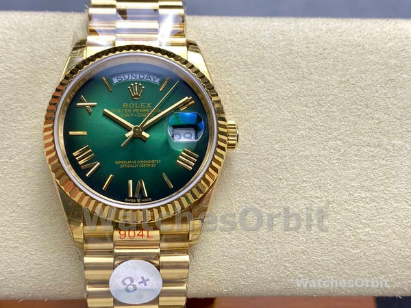 Rolex Day Date 36mm Fluted Bezel Green Ombre Dial President Bracelet m128238 0118
