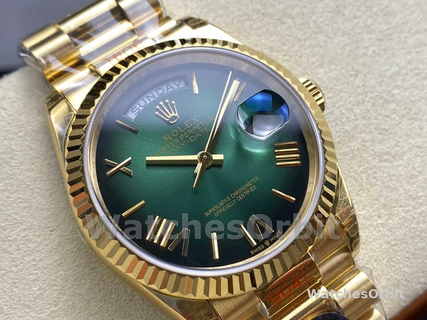 Rolex Day Date 36mm Fluted Bezel Green Ombre Dial President Bracelet m128238 0118