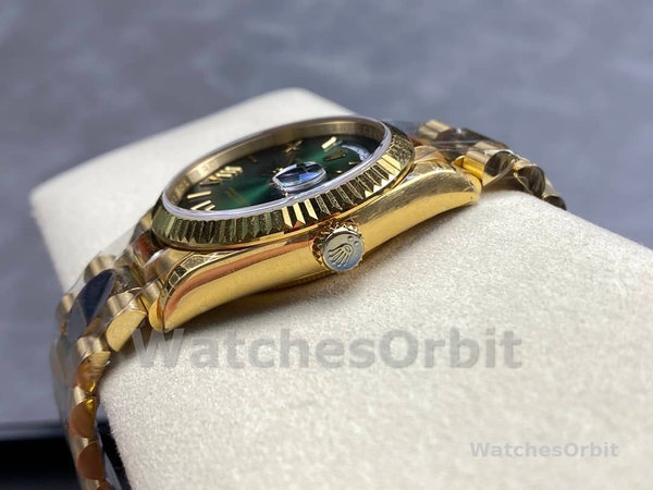 Rolex Day Date 36mm Fluted Bezel Green Ombre Dial President Bracelet m128238 0118