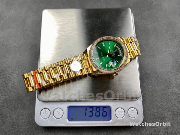 Rolex Day Date 36mm Green Dial Diamond-Set Bezel President Bracelet m128398tbr 0035