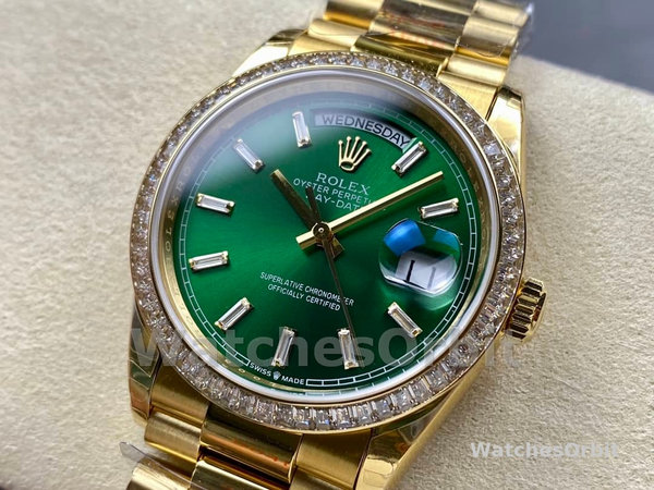 Rolex Day Date 36mm Green Dial Diamond-Set Bezel President Bracelet m128398tbr 0035