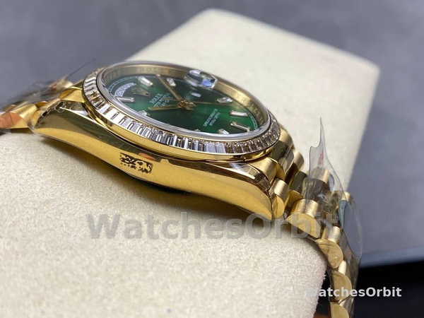 Rolex Day Date 36mm Green Dial Diamond-Set Bezel President Bracelet m128398tbr 0035