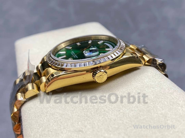 Rolex Day Date 36mm Green Dial Diamond-Set Bezel President Bracelet m128398tbr 0035