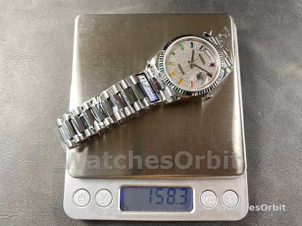 Rolex Day Date 36mm White Gold 128239 0016 Pave Rainbow Diamond Dial